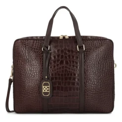 Præget brun læder computertaske