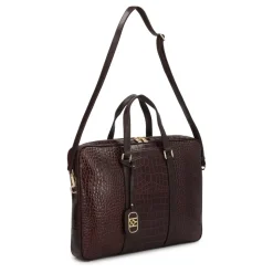 Præget brun læder computertaske