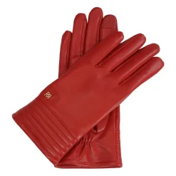 Røde handsker i glat læder med iøjnefaldende quiltning