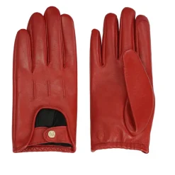 Røde læderhandsker med udskæringer