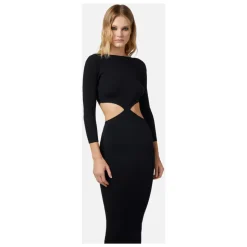 Ribstrikket Midi Kjole med Udskæring