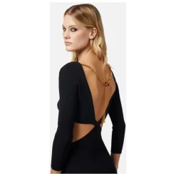 Ribstrikket Midi Kjole med Udskæring