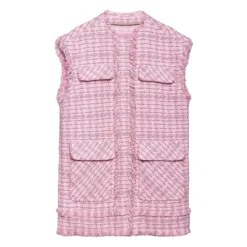 Ærmeløs jakke i bomuldsblanding med tweedprint