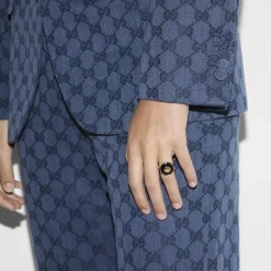 Sammensatte ring i gult guld, onyx og diamant