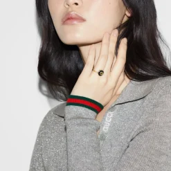 Sammensatte ring i gult guld, onyx og diamant