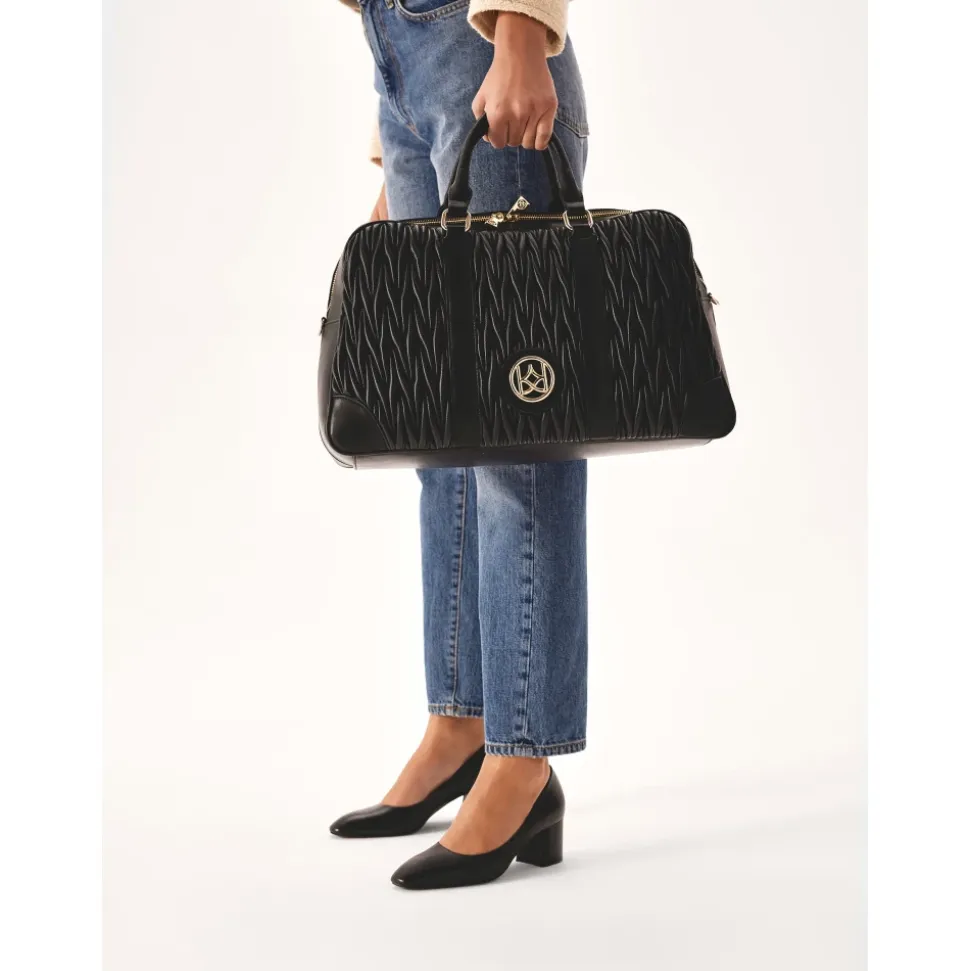 Sort blød quiltet læder rejsetaske