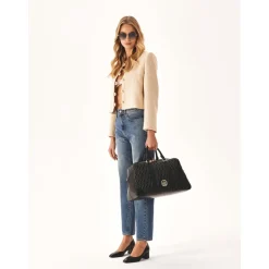 Sort blød quiltet læder rejsetaske