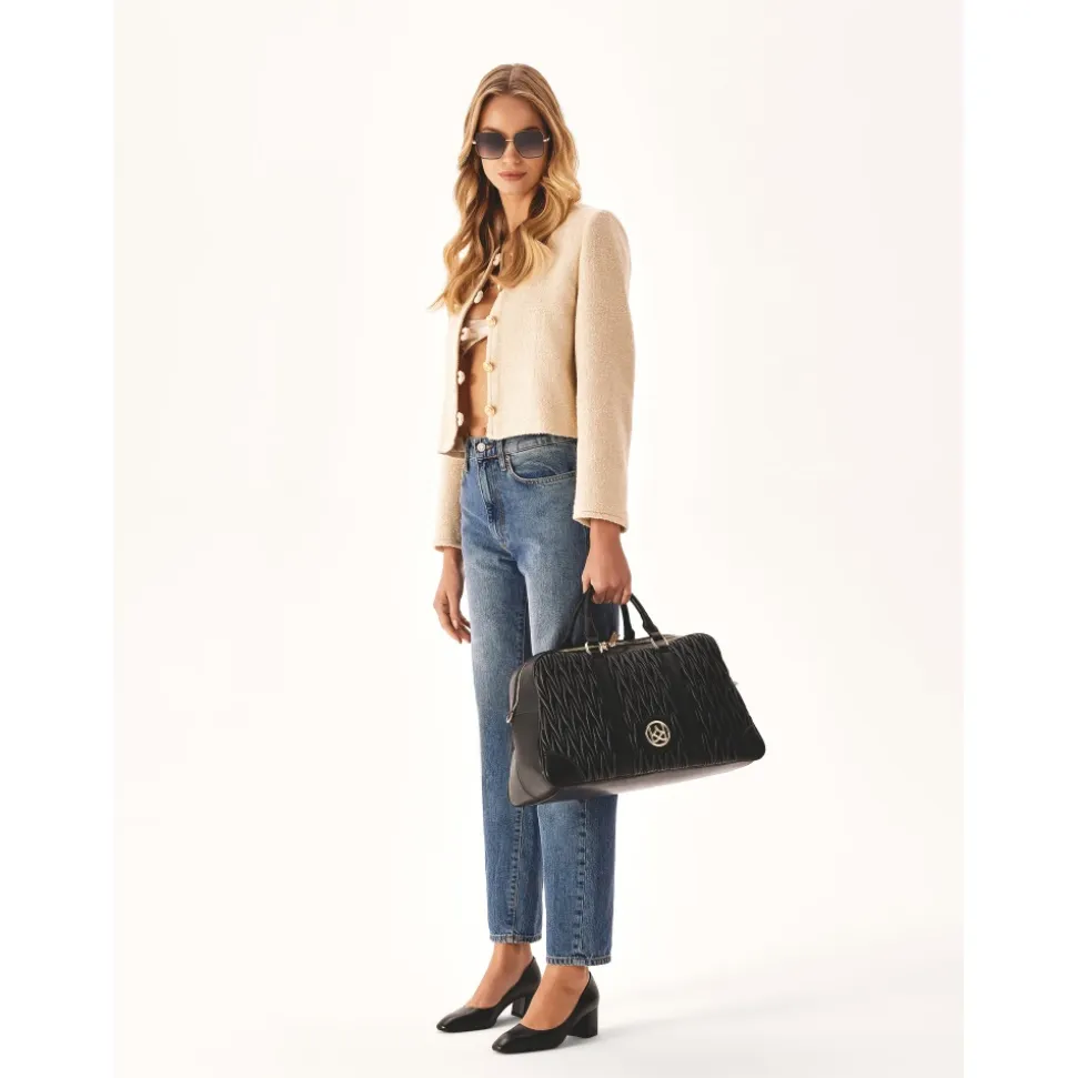 Sort blød quiltet læder rejsetaske