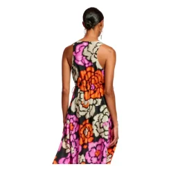 Sort blomstret lang silkekjole