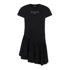 Sort Bomulds Kjole med Korte Ærmer og Flæser