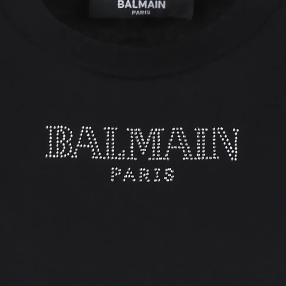 Sort Bomulds Kjole med Korte Ærmer og Flæser