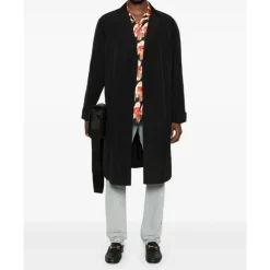 Sort Bomuldspoplin Frakke Knaplukning