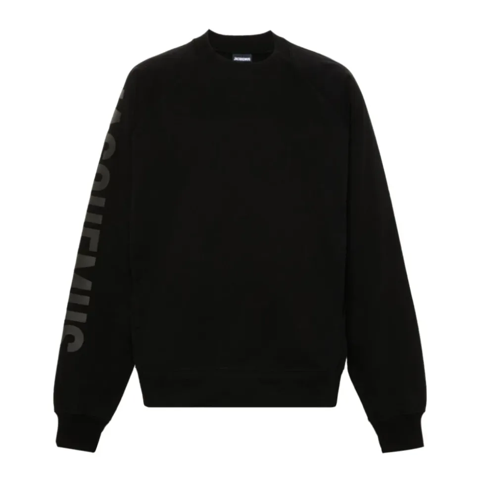 Sort Crew Neck Sweater Flocked Logo
