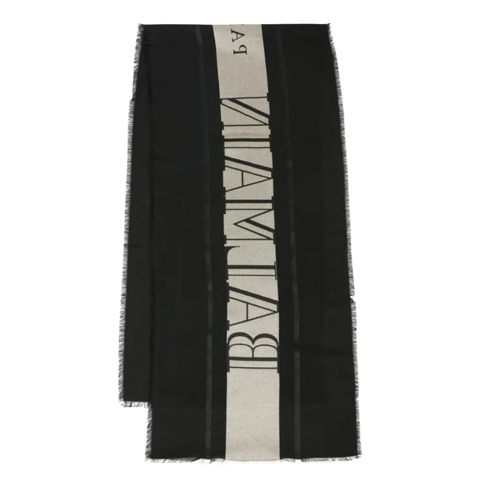 Sort Frynset Tørklæde med Logo