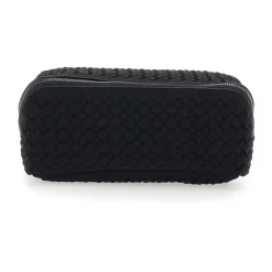 Sort håndtaske med flettet motiv og toplynlåslukning i økolæder til kvinder