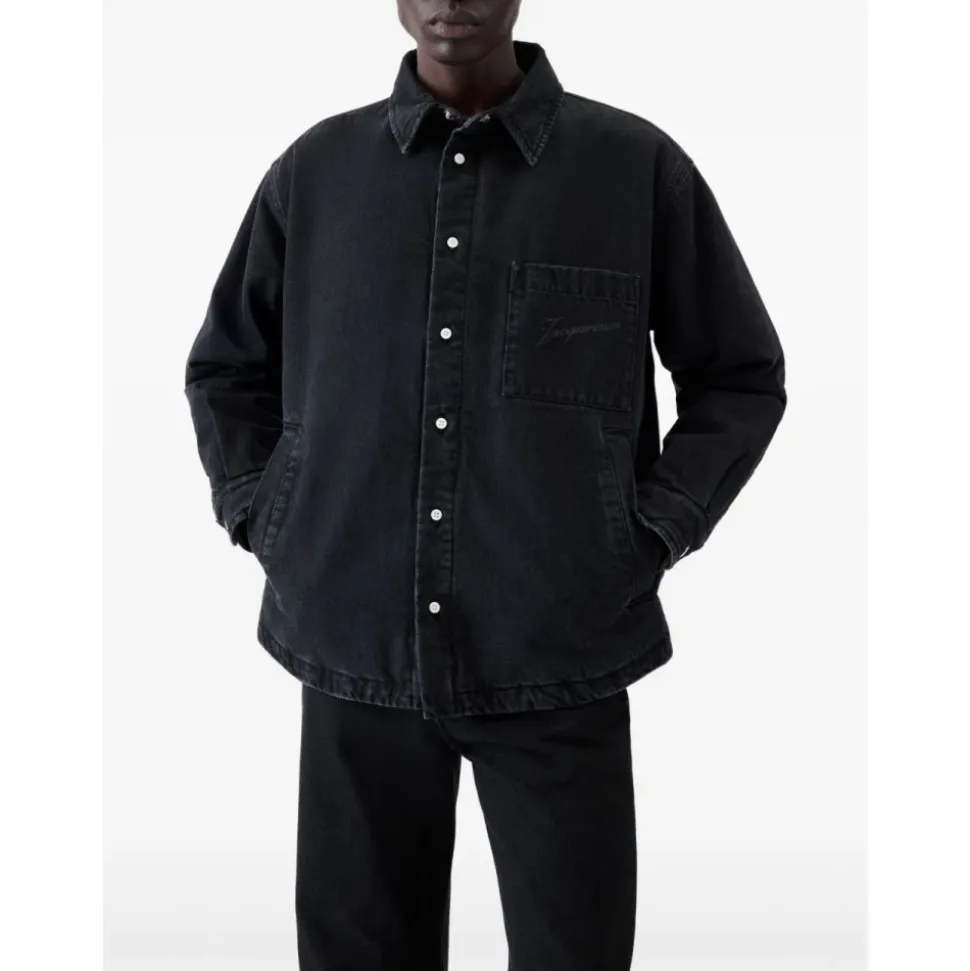 Sort Knappet Skjorte Logo Broderi