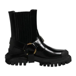 Sort Læder Ankel Spænde Støvler