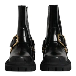 Sort Læder Ankel Spænde Støvler