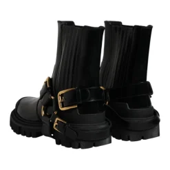 Sort Læder Ankel Spænde Støvler