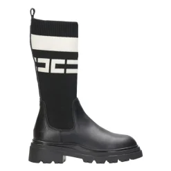 Sort Læder Høj Legging Støvler