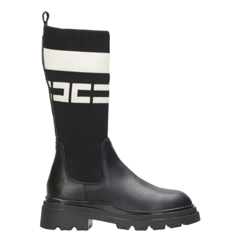 Sort Læder Høj Legging Støvler