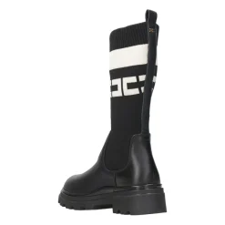 Sort Læder Høj Legging Støvler