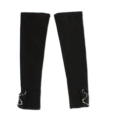 Sort Læder Krystal Perlede Fingerfri Handsker