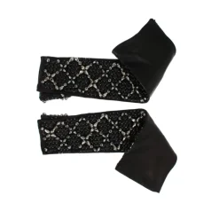 Sort Læder Krystal Perlede Fingerfri Handsker