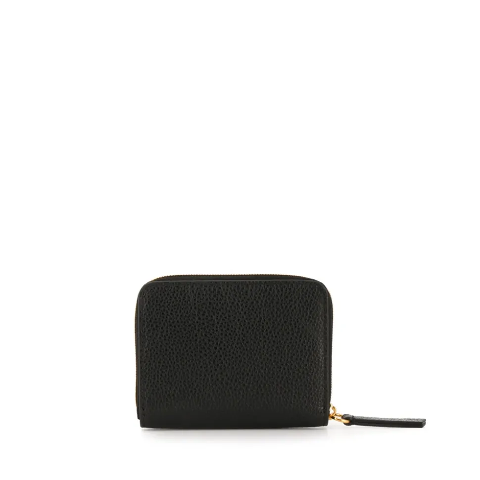 Sort læder lynlås kortholder tegnebog