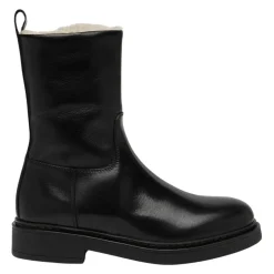 Sort læder shearling støvle