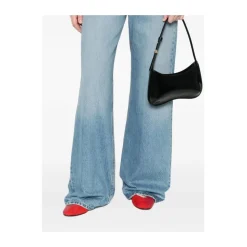 Sort Læder Skuldertaske Buet Silhuet