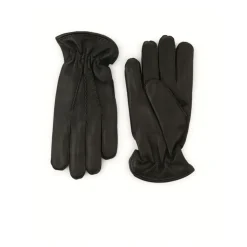 Sort læderhandsker med kasjmirforing