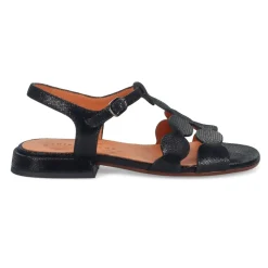 Sort læderhæle med spænde