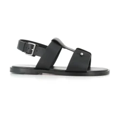 Sort lædersandal med sølvnål