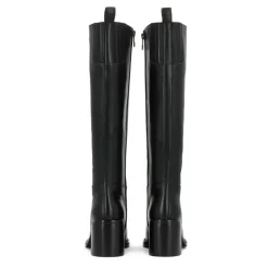 Sort læderstøvler med blokhæl