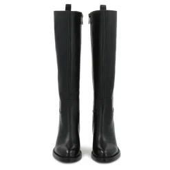 Sort læderstøvler med blokhæl