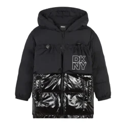 Sort polstret jakke med hætte