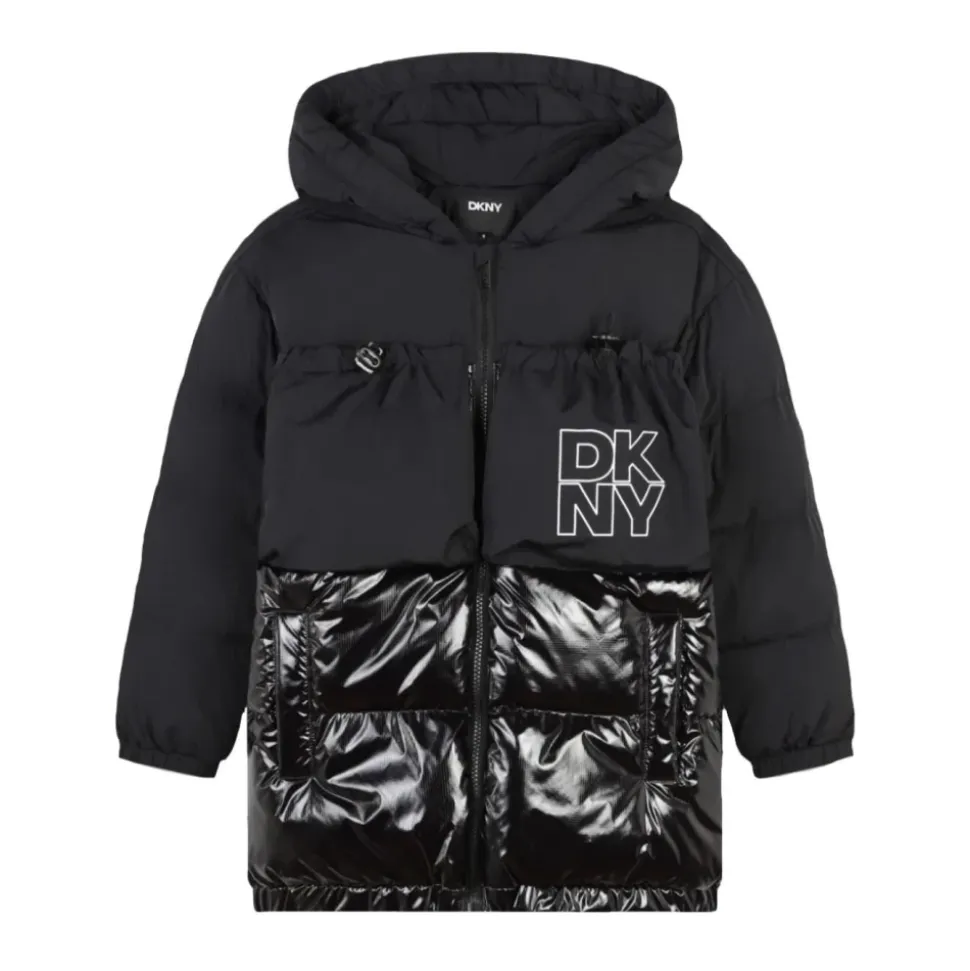 Sort polstret jakke med hætte