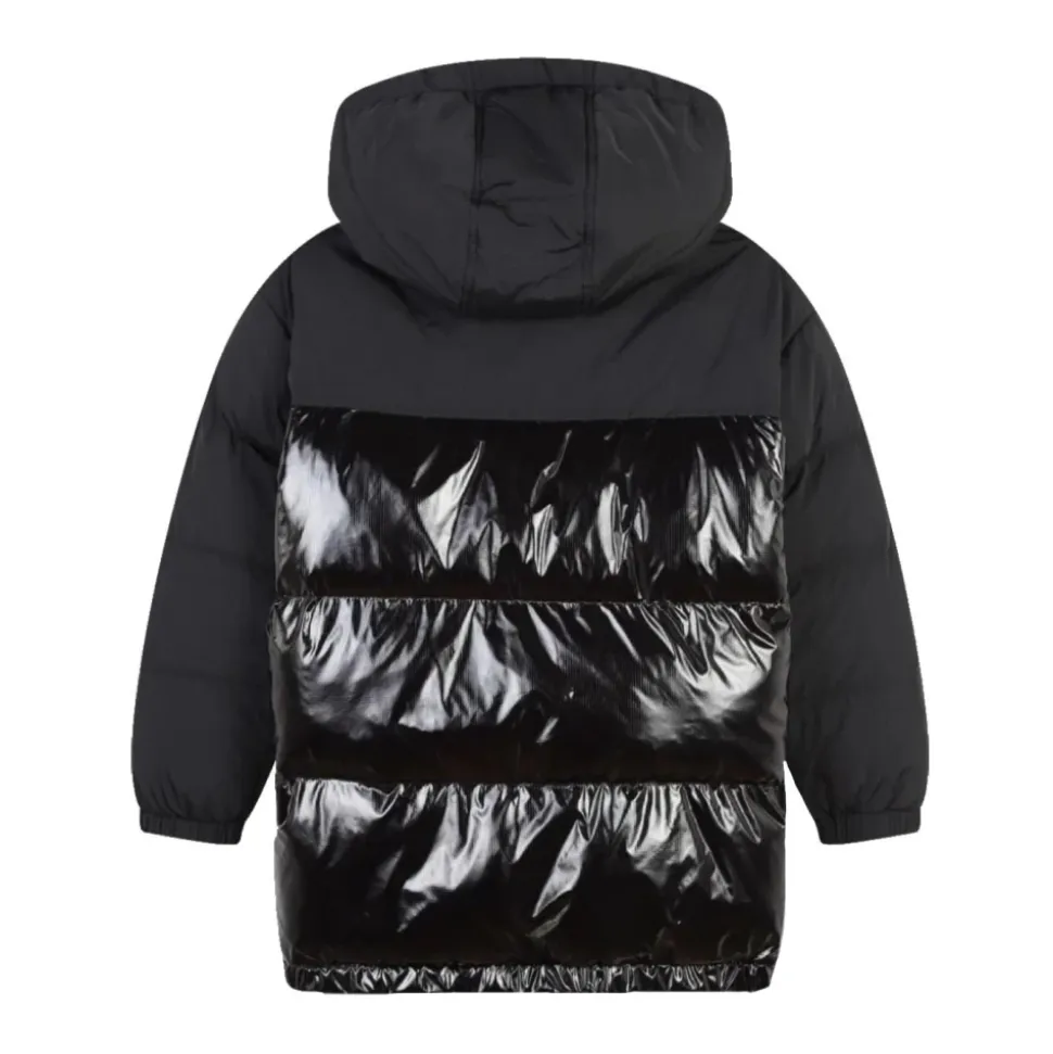 Sort polstret jakke med hætte