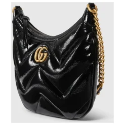 Sort Quiltet Skuldertaske med Chevron Motiv