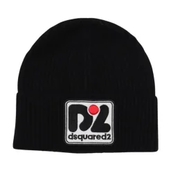 Sort Ribstrikket hue med logo-patch