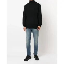 Sort Ribstrikket Trøje med Høj Hals