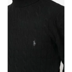 Sort Ribstrikket Trøje med Høj Hals