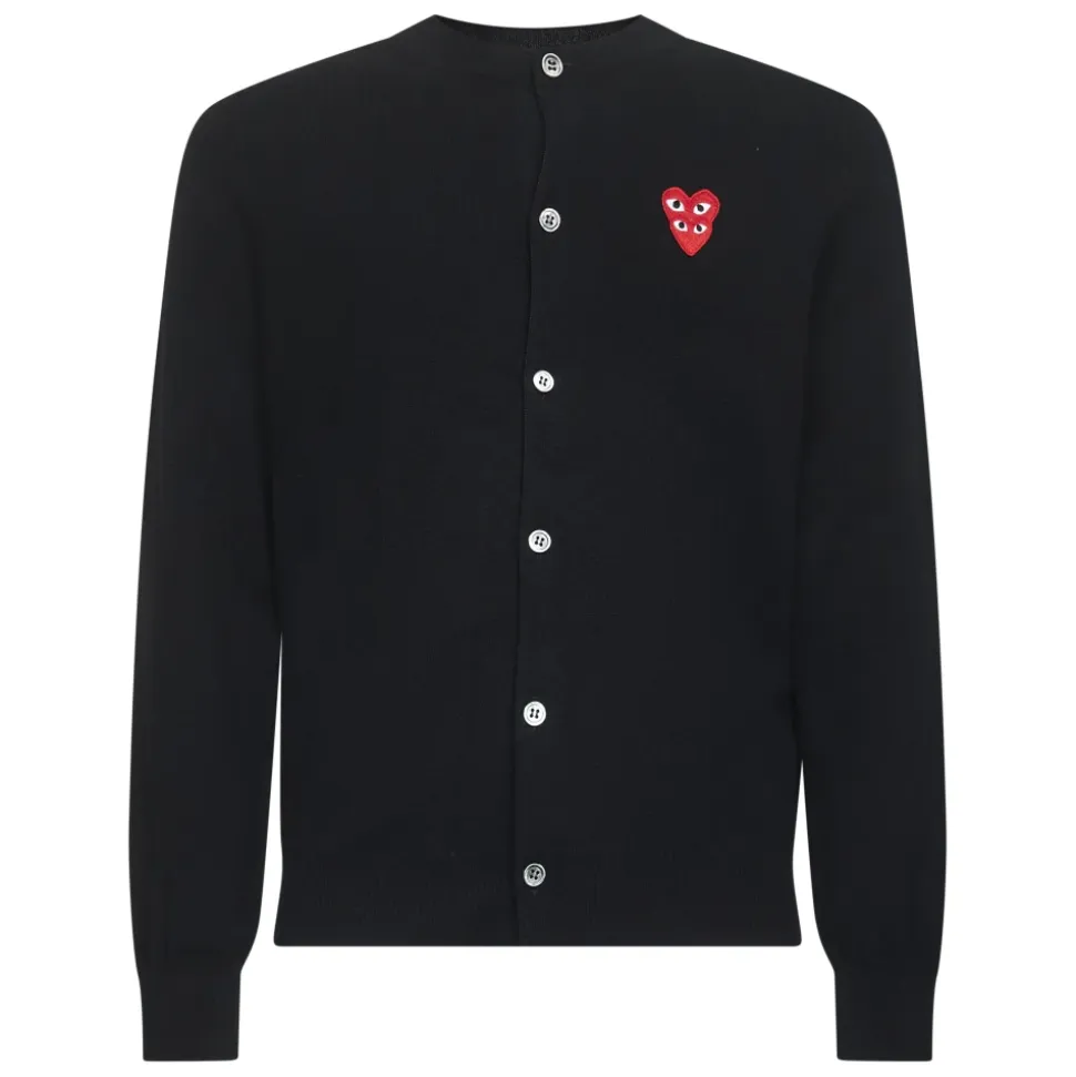 Sort uldtrøje med røde hjerter