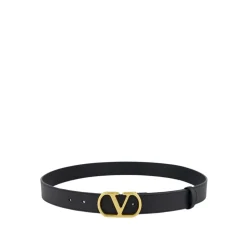 Sort VLogo Signature Bælte i Skinnende Kalveskind