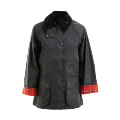 Sort voksbehandlet bomuldsjakke med corduroy krave