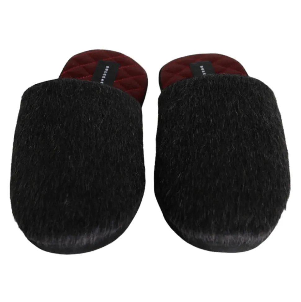 Sorte Falske Pels Slip On Sko