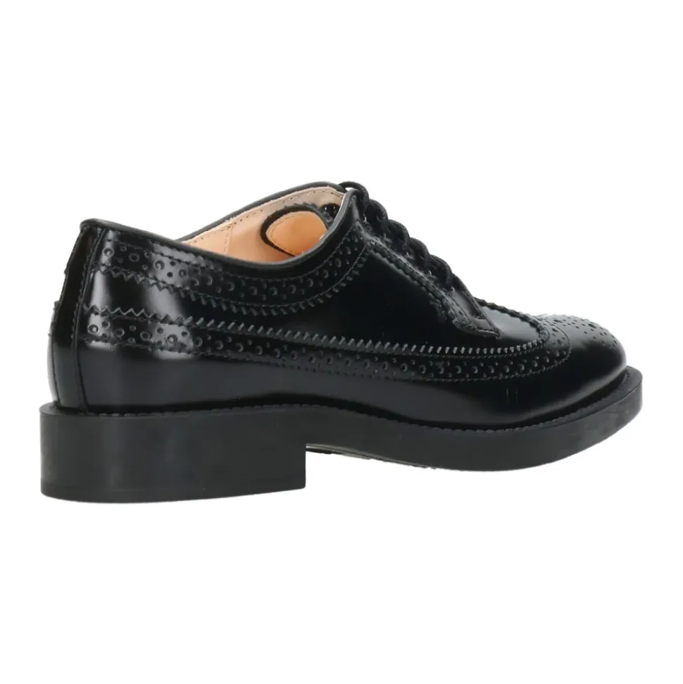 Sorte Læder Flade Sko med Engelske Perforeringer