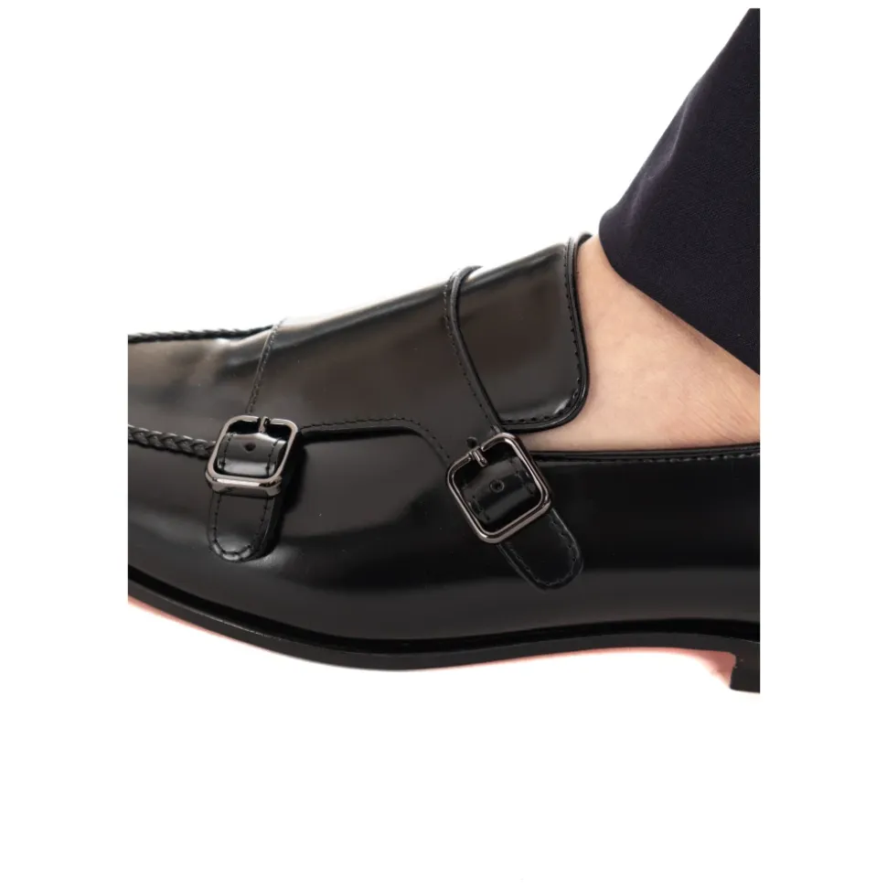 Sorte Læder Sko med Dobbelt Spænde