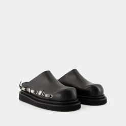 Sorte Lædersandaler - Rund Tå